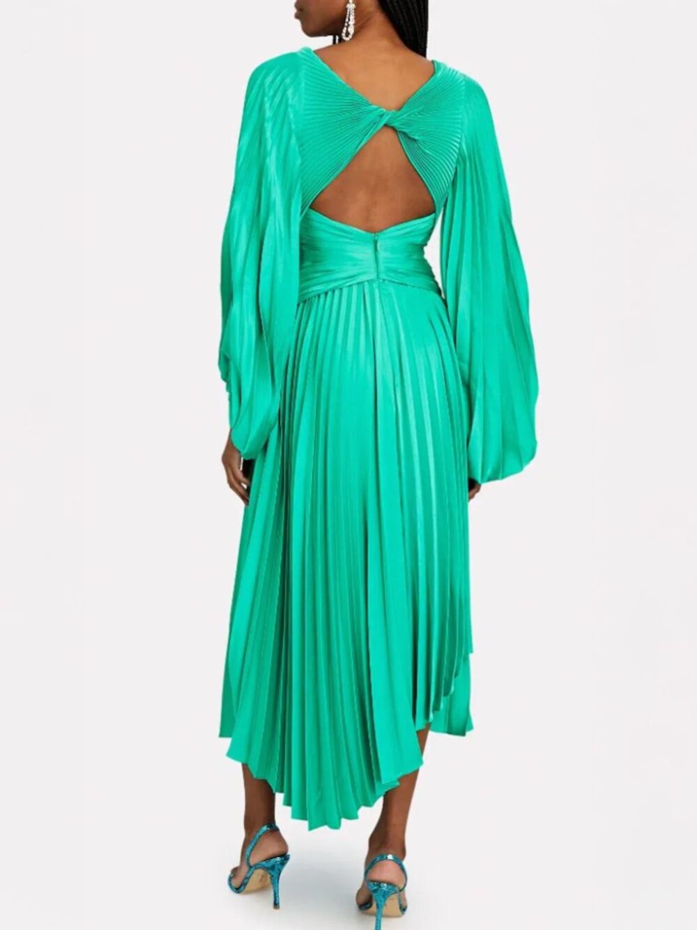 NWT Acler Palms Pleated Midi Dress in Electric Green Size 10 - Picture 2 of 9